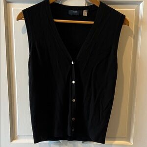 Tahari Black Knit Sleeveless Gold Snap Front Sweater Vest Size Medium